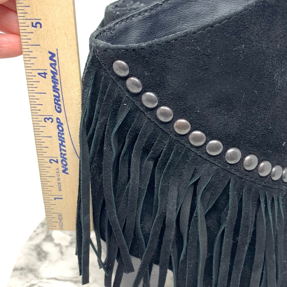 Steve Madden Tootles Fringe Stud Heeled Suede Booties 6 Western Moto Bohemian - Picture 13 of 15